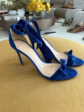 Alexandre Birman Cobalt Blue Suede Bow Ankle-Tie Heels